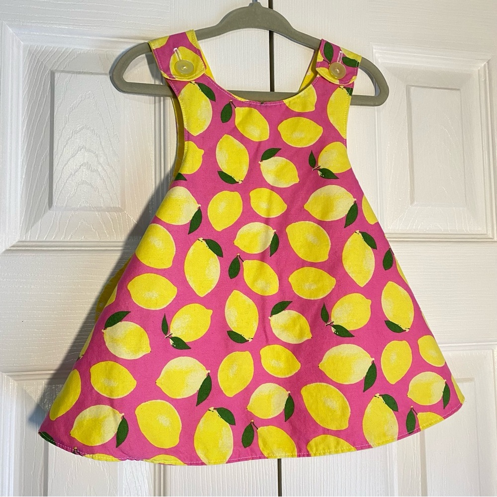 LeiLei & the Machine Reversible Pinafore Dress Lemons Pink Yellow Cotton